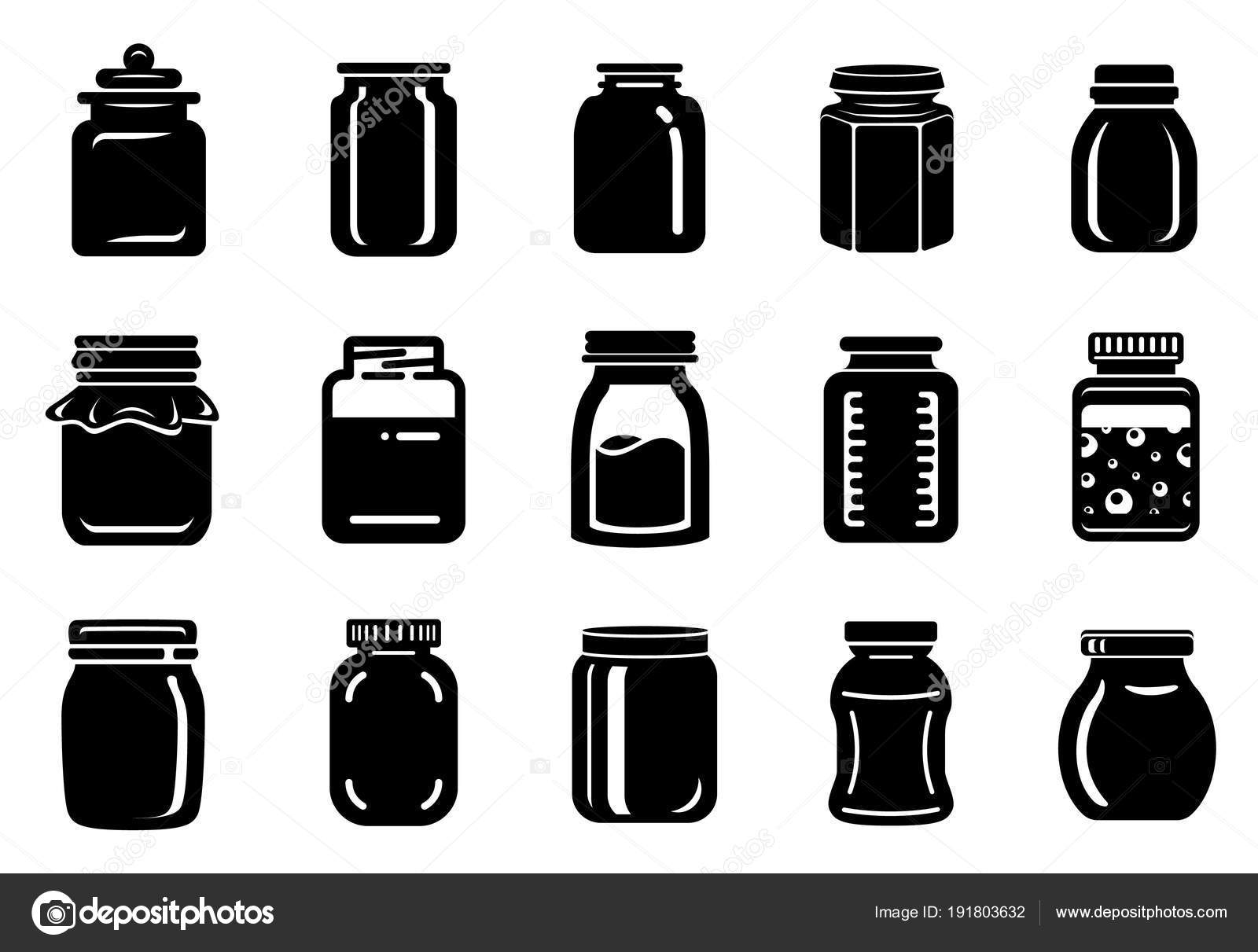 Jar glass for jam or honey icons set, simple style - Stock Vector. 