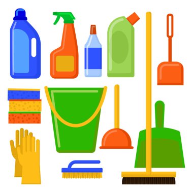 Ev temizlik araçları. Temizlik elemanları. Ev aletleri Icons Set