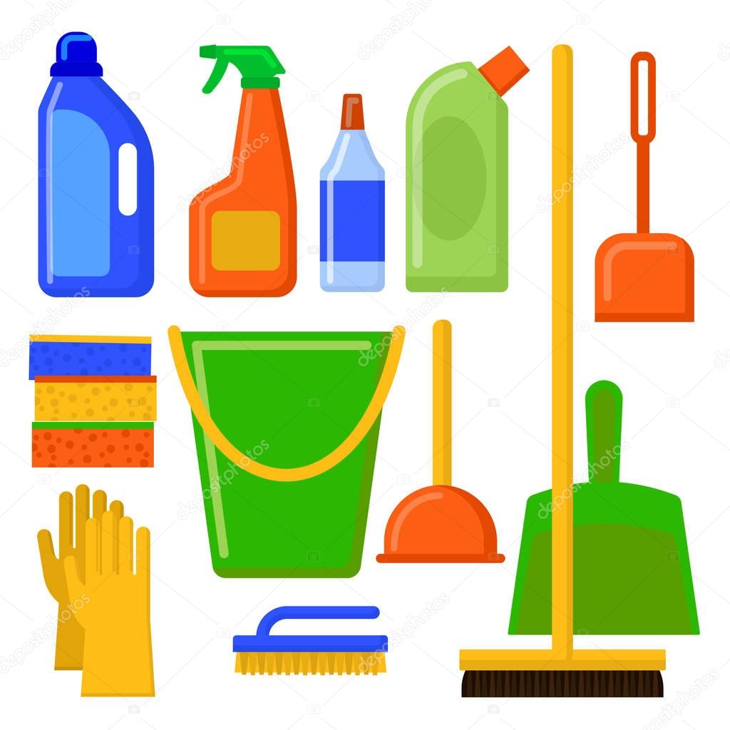 House cleaning tools. Cleaning elements. Home Appliances Icons Set