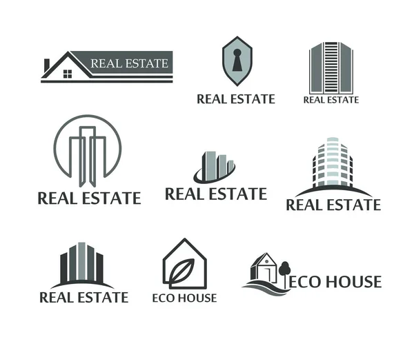 Logolar gayrimenkul, eko ev kümesi. Beyaz üzerine vektör logolar