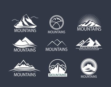 Set of Mountains logo, Icon in color. Climbing label, hiking travel and adventure clipart