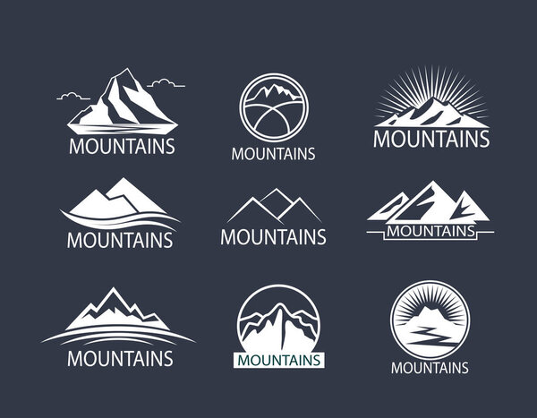Set of Mountains logo, Icon in color. Climbing label, hiking travel and adventure