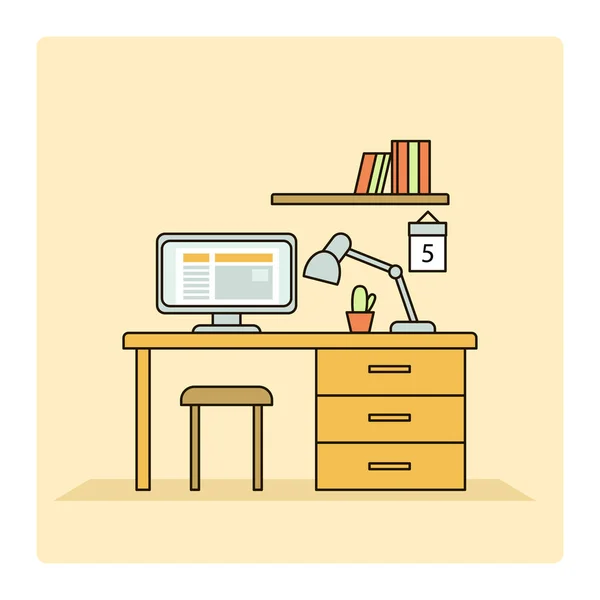 Doğrusal düz iç dekorasyon illüstrasyon çalışma yeri.