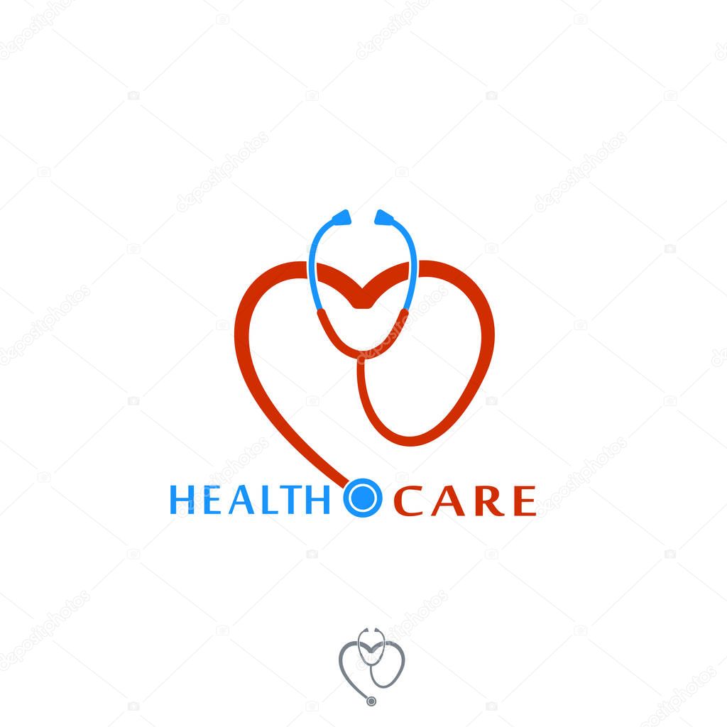 Health care Icon Logo. Tonometer with heart. Label or logo for Hospital. Vector Isolated on White background.