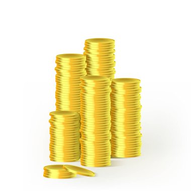 Altın sikke yığını. Beyaz arka plan üzerinde izole. 3D illüstrasyon vektör.