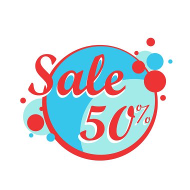 Derma Satılık simgesini daire poster, afiş. Büyük satış izni. 50 kapalı. Vektör çizim.