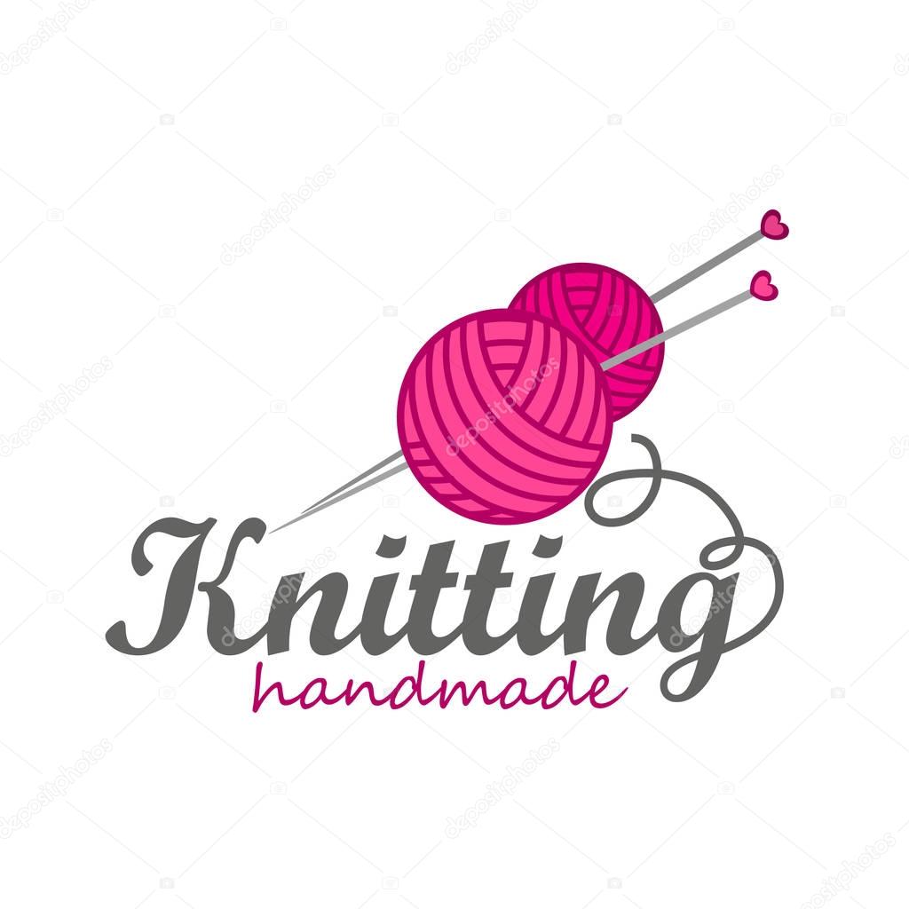 Logo of yarn and knitting needles. Icon for craft related site or business