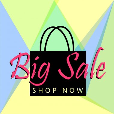 Büyük satış posteri veya başlığı web için şimdi siyah çanta ve düğme mağazası ile. Vektör çizim tamplate