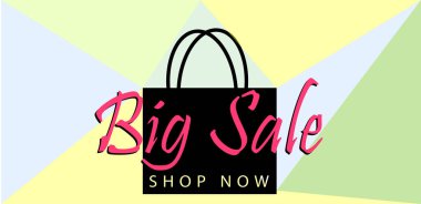 Büyük satış posteri veya başlığı web için şimdi siyah çanta ve düğme mağazası ile. Vektör çizim tamplate