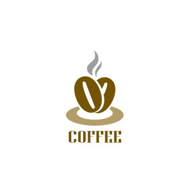 Kahve logo. Sıcak kahve çekirdekleri logosunu görmeniz gerekir. Cafe gıda mahkeme işareti simgesi