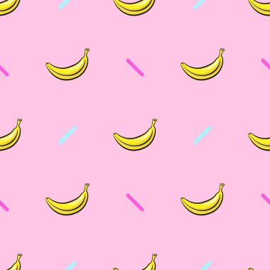 Vektör seamless modeli el ile muz pembe bir arka plan üzerinde çizilmiş..