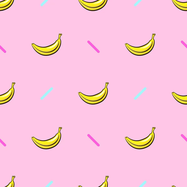矢量无缝模式用一只手在粉红色的背景上绘制香蕉. — 图库矢量图片