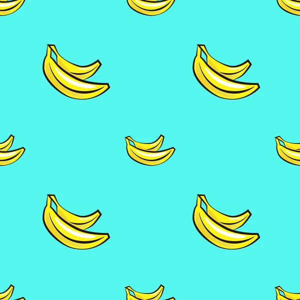 Padrão sem costura vetorial com bananas desenhadas à mão em um fundo azul . — Vetor de Stock