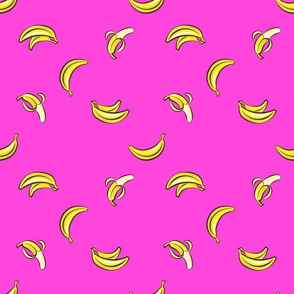 矢量无缝模式用一只手在粉红色的背景上绘制香蕉. — 图库矢量图片
