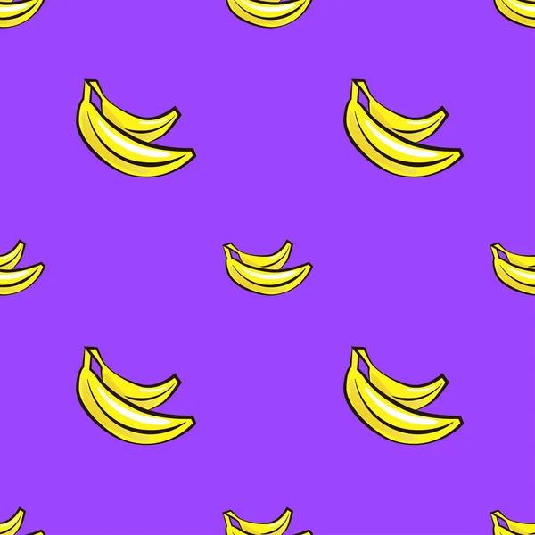 Padrão sem costura vetorial com bananas desenhadas à mão em um fundo roxo . — Vetor de Stock