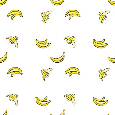 Vektör seamless modeli el ile muz beyaz bir arka plan üzerinde çizilmiş..