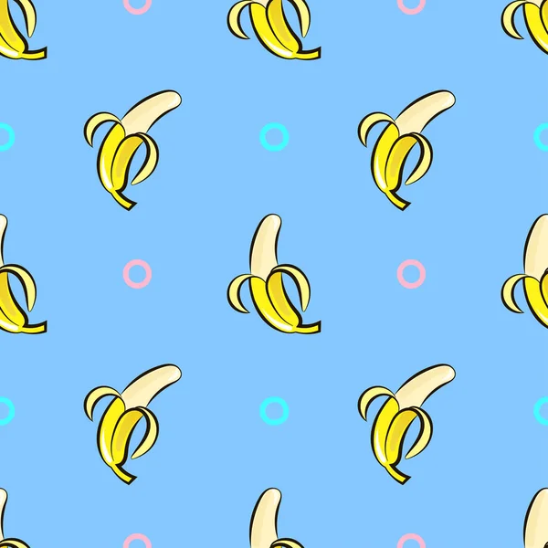 矢量无缝模式用一只手在蓝色的背景上绘制香蕉. — 图库矢量图片