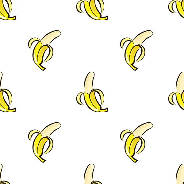 矢量无缝模式用一只手在白色的背景上绘制香蕉. — 图库矢量图片