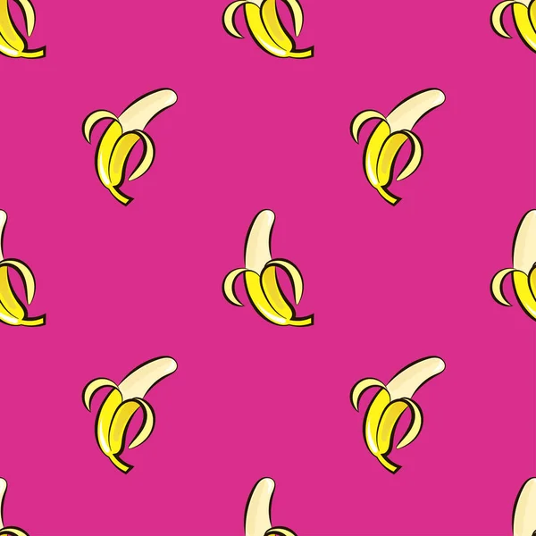 Padrão sem costura vetorial com bananas desenhadas à mão em um fundo rosa . —  Vetores de Stock