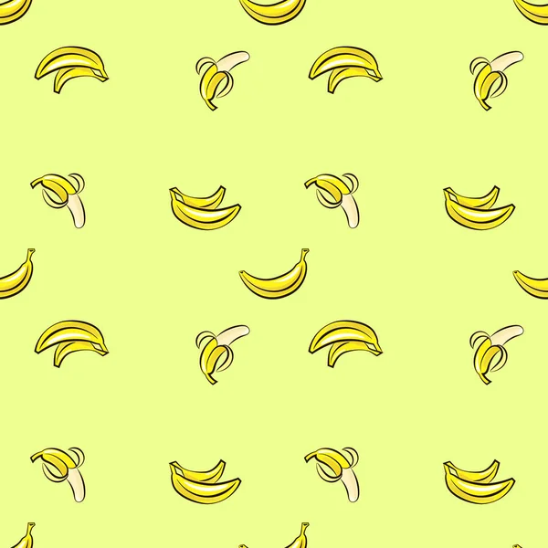 Modello senza cuciture vettoriale con banane disegnate a mano su uno sfondo verde chiaro . — Vettoriale Stock