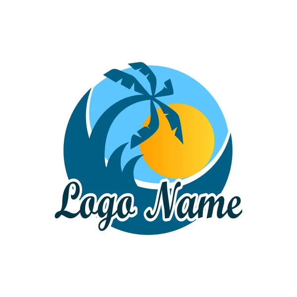 Logo isolated of travel agency. A symbol of vacation, travel and recreation in warm countries. Logo with palm trees, island, sea and sun, taking off plane — Stock Vector