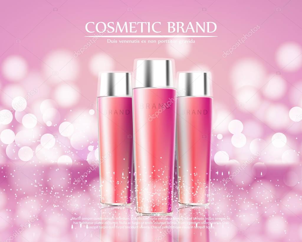 Cosmetics beauty series, ads of premium body spray cream for skin care. Template for design poster, placard, presentation, banners, cover, vector illustration.