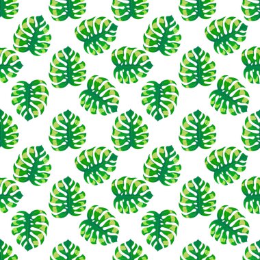 Beyaz bir arka plan üzerinde tropikal egzotik yeşil yaprakları ile Seamless Modeli.