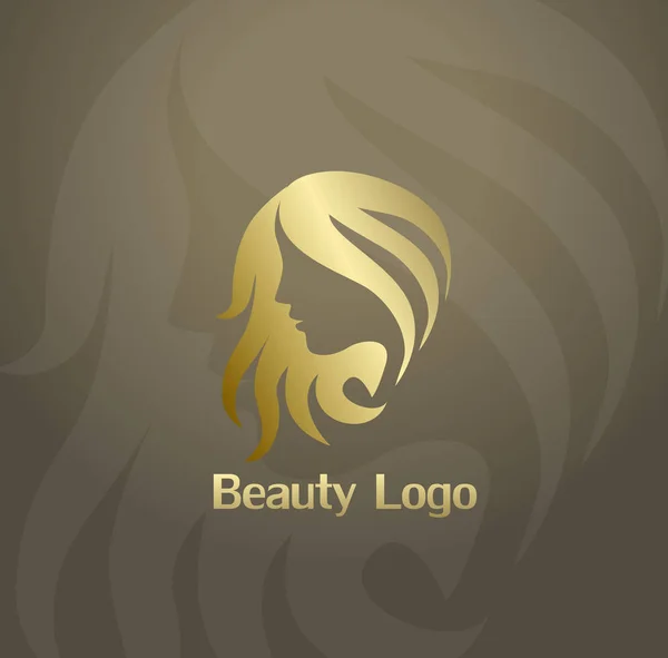 Icono o logotipo de moda de belleza con cara y cabello de mujer — Archivo Imágenes Vectoriales