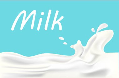 Süt sıçrama. üzerinde mavi arka plan izole sıçraması ile gerçekçi süt damla. Vektör çizim