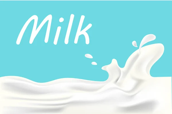 Süt sıçrama. üzerinde mavi arka plan izole sıçraması ile gerçekçi süt damla. Vektör çizim
