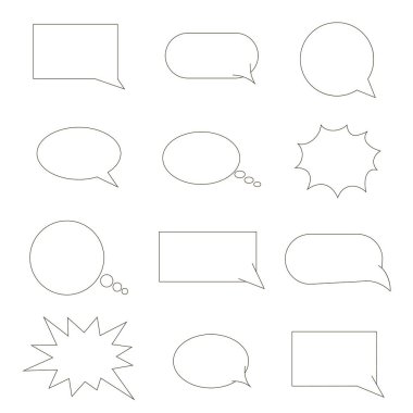 Konuşma balonları kümesi. sohbet kabarcıklar hatta beyaz izole arka plan siyah