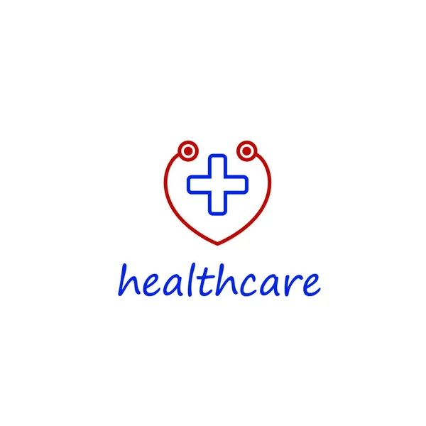 Logo in Form eines Herzens mit einem Kreuz in der Mitte. Logo des medizinischen Zentrums, Symbol der medizinischen Versorgung — Stockvektor