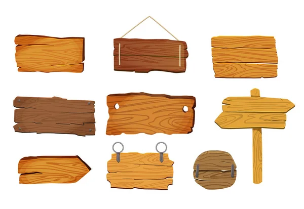 Houten borden planken set met verschillende vormen, vector-elementen. — Stockvector