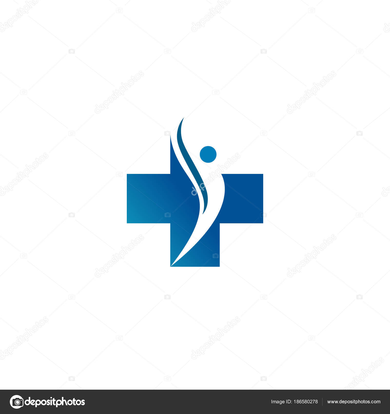 Image vectorielle Logo croix et silhouette de l'homme. Logo de la clinique,  société pharmaceutique. Logo du médecin de famille, premiers secours.  Bureau médical. Vecteur isolé sur fond blanc par ©vladneshte.gmail.com -  186580278, image size:1600x1700