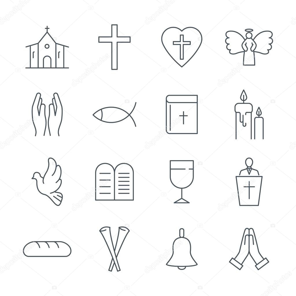 Set of Christian Line Icons on white background. Vector line set