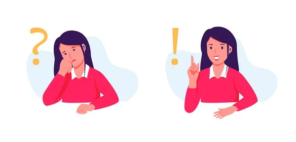 Kız gibi düşün ve bir fikir bul. Çözüm problem vektörü konsepti. Karakter çizimi beyaz arkaplanda izole edildi