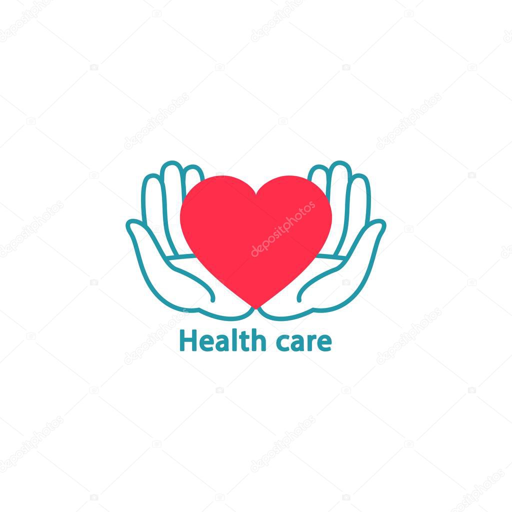 Heart in the palms logo. Logo for health, handmade in the form of a heart in the hands.