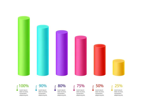3d Çubuk grafiği, grafik diyagramı renk silindiri istatistiksel iş bilgisel vektör resimlemesi.