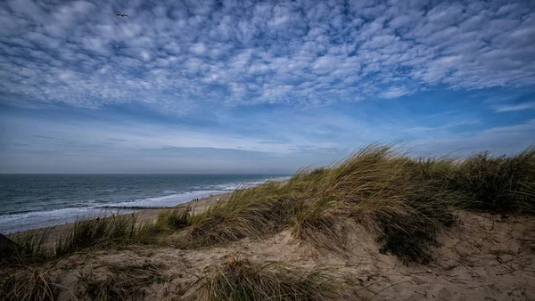 Kumullar ve Vlissingen, Zeeland, Hollanda, Hollanda yakınındaki mavi bulutlu gökyüzü güzel manzara