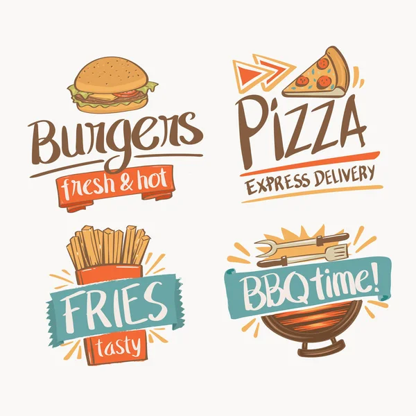 手描き食品ロゴのセット — ストックベクタ
