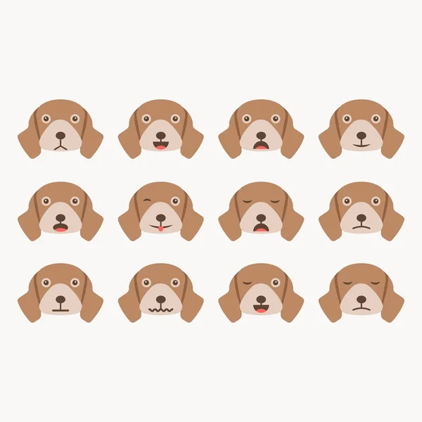 Emoticono plano de perro. Expresiones de emoción . — Archivo Imágenes Vectoriales