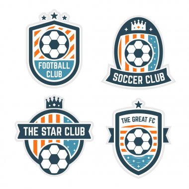 Futbol ya da futbol kulübü logosu veya rozet küme. Futbol ya da futbol kulübü logosu koleksiyonu.