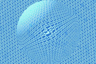 Şeffaf küre mavi ikili kod arka plan üzerinde