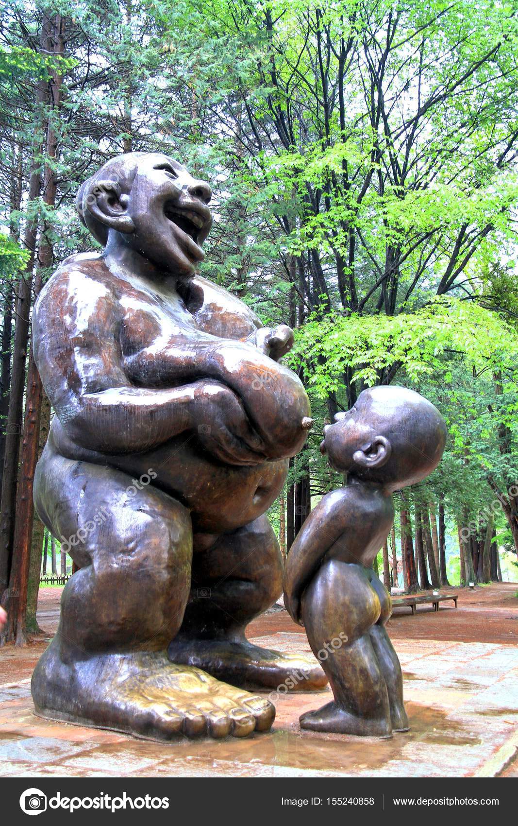 Statue Of Mother And Son In The Park At Namiseom Or Nami Island