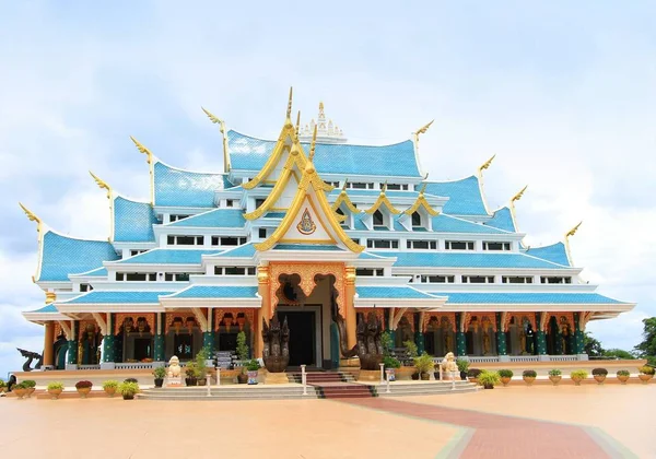 Main hall of Wat Pa Phu Kon temple with  the biggest white marbl