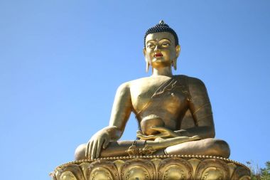 Buda Dordenma heykeli mavi gökyüzü arka plan, Giant Buddha, Thi üzerinde