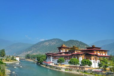 Punakha Dzong Monastery or Pungthang Dewachen Phodrang (Palace o clipart