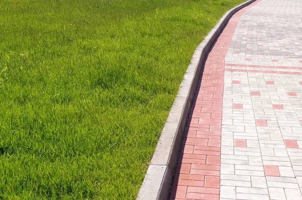 Taş duvar ile yeşil alan. Doku doğa. Metin, afiş, etiketi için arka plan.