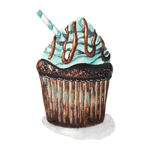 Bolo de chocolate e menta. Ilustração aquarela sobre fundo isolado branco — Fotografia de Stock