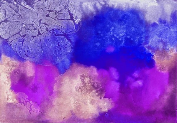 Aquarela abstrato texturizado fundo azul e roxo. Modelo para scrapbooking — Fotografia de Stock